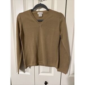 Linea Donna 100% Fine Merino Wool Tan V-Neck Sweater Made in Italy Women's S